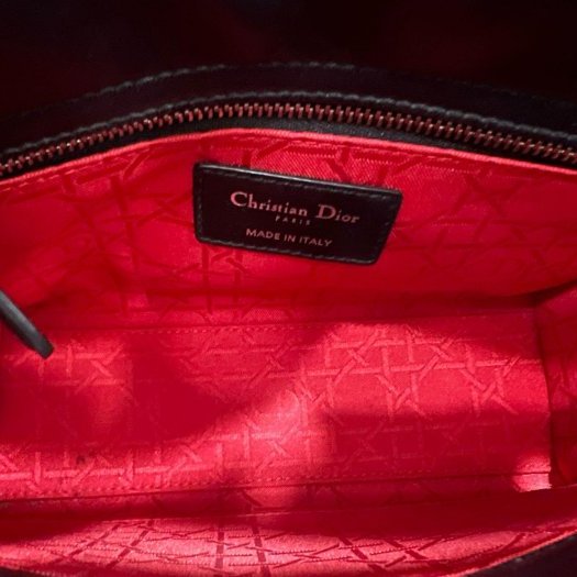 東區正精品㊣CD CHRISTIAN DIOR LADY 迪奧黑色全皮Logo 銀扣吊飾手提包黛妃包兩用包 RZ6347-11