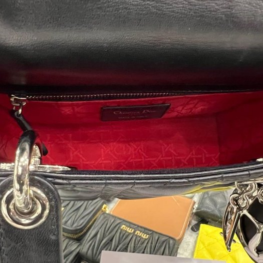 東區正精品㊣CD CHRISTIAN DIOR LADY 迪奧黑色全皮Logo 銀扣吊飾手提包黛妃包兩用包 RZ6347-12