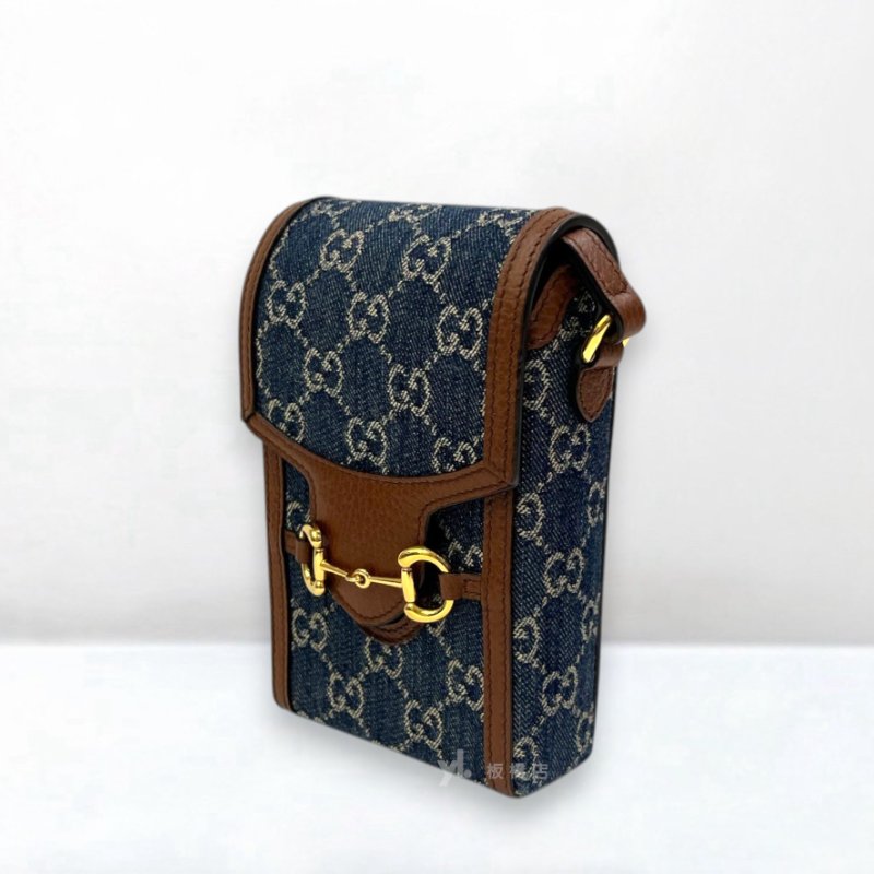 S5376-Gucci 1955棕牛皮藍牛仔手機包625615-2
