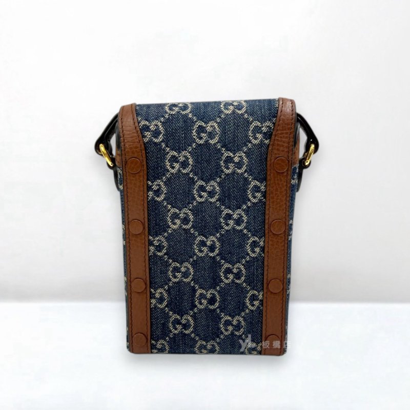 S5376-Gucci 1955棕牛皮藍牛仔手機包625615-3