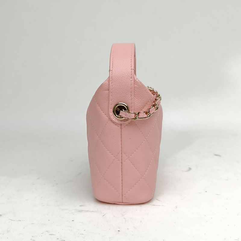 CHANEL 嬉皮HOBO飯盒包粉色荔枝牛皮鐳射標金扣菱格紋-1