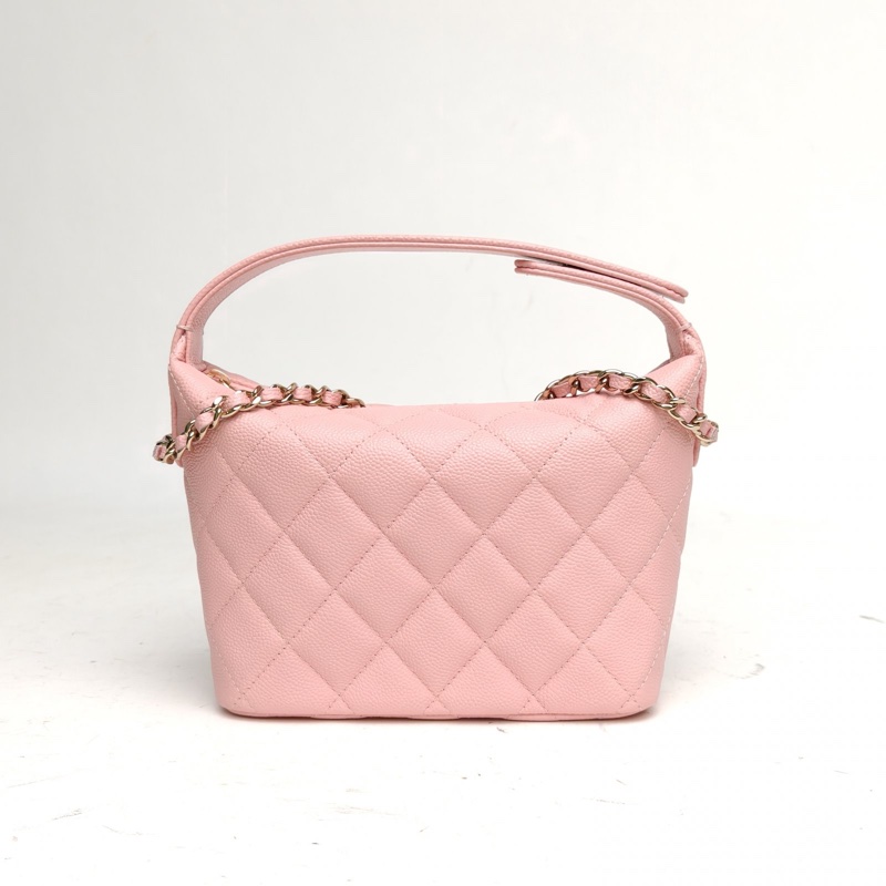CHANEL 嬉皮HOBO飯盒包粉色荔枝牛皮鐳射標金扣菱格紋-2