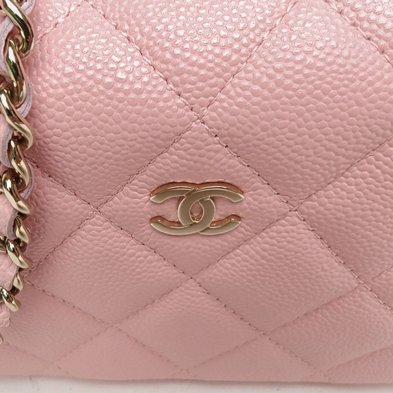 CHANEL 嬉皮HOBO飯盒包粉色荔枝牛皮鐳射標金扣菱格紋-4