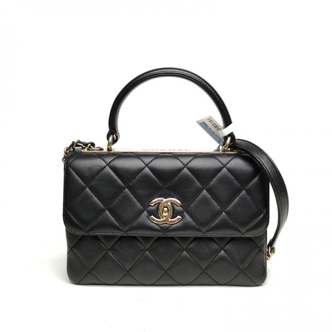 CHANEL TrendyCC手提風琴包小號黑色羊皮26開金扣