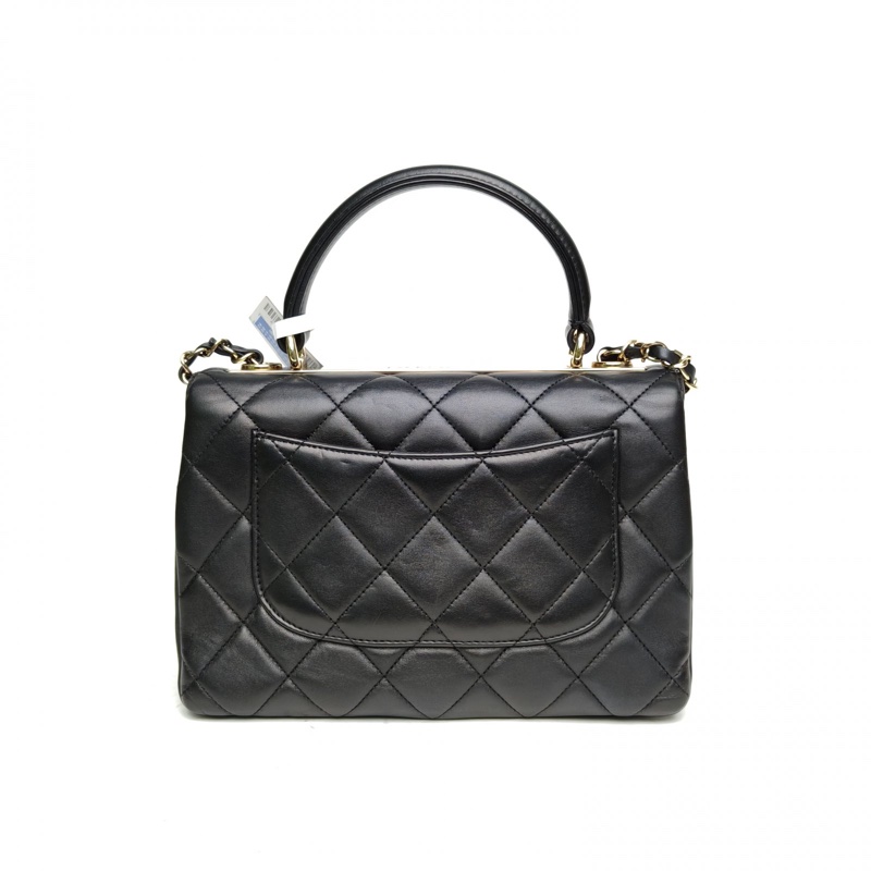 CHANEL TrendyCC手提風琴包小號黑色羊皮26開金扣-2