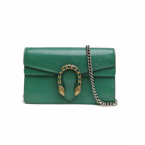 GUCCI Dionysus酒神超Mini翡翠綠牛皮鑽扣