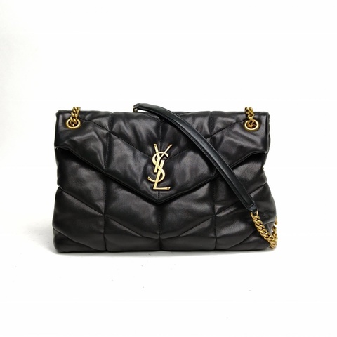 SAINT LAURENT Puffer雲朵包中號35黑色羊皮金扣