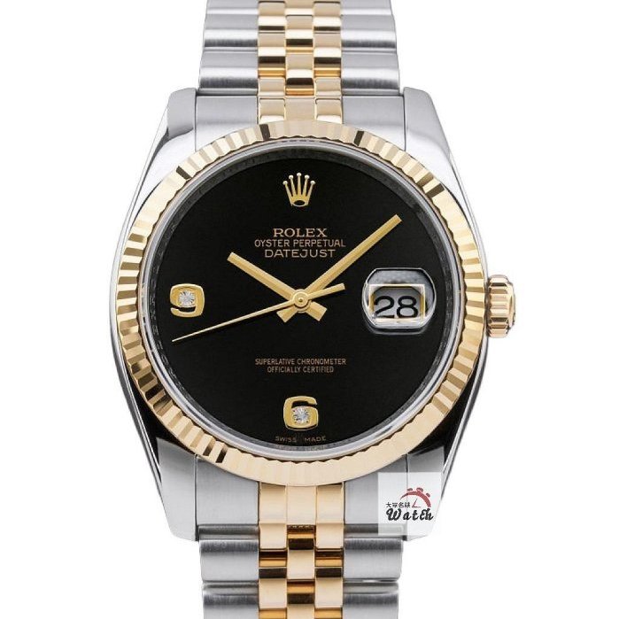 【大眾名錶】ROLEX 勞力士 16233 Datejust 蠔式日誌 全配件 市場罕有 無字天書 黑瑪瑙6.9鑽 錶徑36mm B1009-0