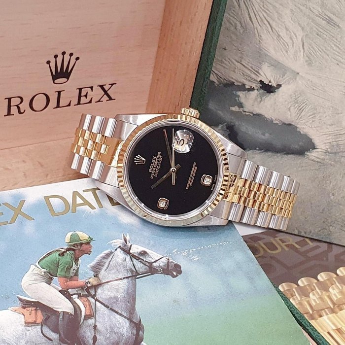 【大眾名錶】ROLEX 勞力士 16233 Datejust 蠔式日誌 全配件 市場罕有 無字天書 黑瑪瑙6.9鑽 錶徑36mm B1009-2