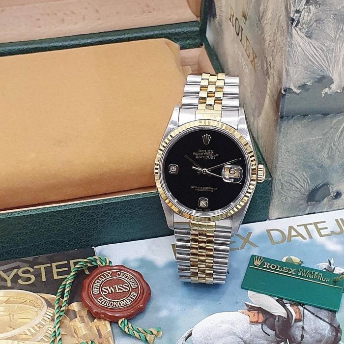 【大眾名錶】ROLEX 勞力士 16233 Datejust 蠔式日誌 全配件 市場罕有 無字天書 黑瑪瑙6.9鑽 錶徑36mm B1009-3