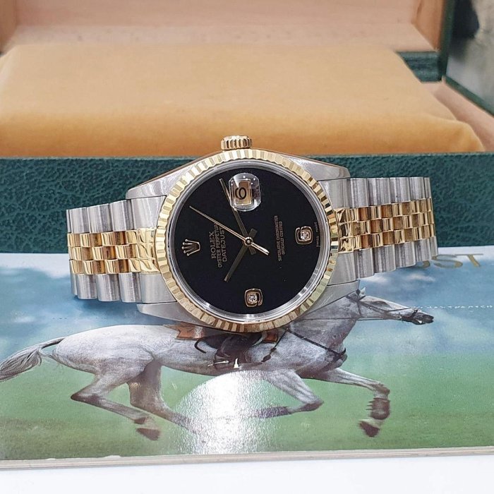 【大眾名錶】ROLEX 勞力士 16233 Datejust 蠔式日誌 全配件 市場罕有 無字天書 黑瑪瑙6.9鑽 錶徑36mm B1009-4