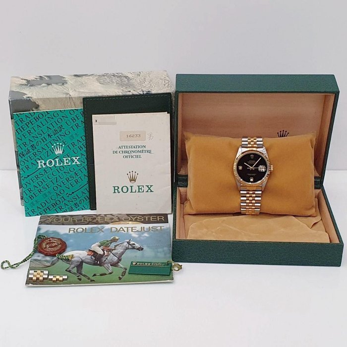 【大眾名錶】ROLEX 勞力士 16233 Datejust 蠔式日誌 全配件 市場罕有 無字天書 黑瑪瑙6.9鑽 錶徑36mm B1009-9