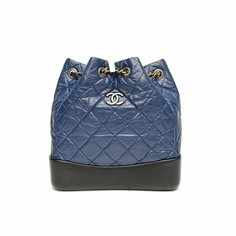 CHANEL GABRIELLE流浪雙肩包小號藍色牛皮25開金銀扣