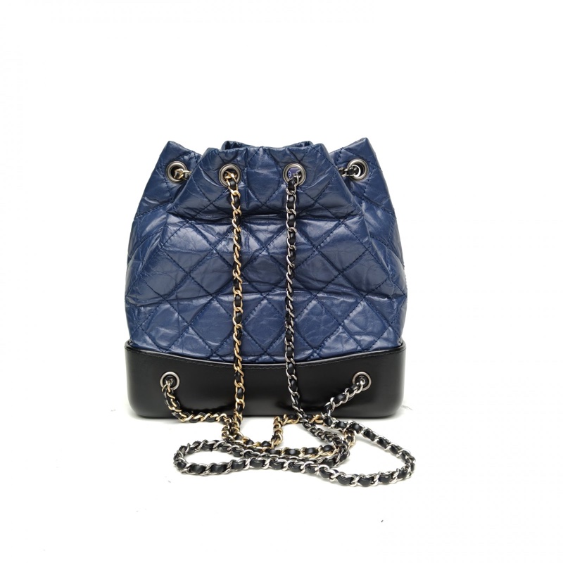 CHANEL GABRIELLE流浪雙肩包小號藍色牛皮25開金銀扣-2