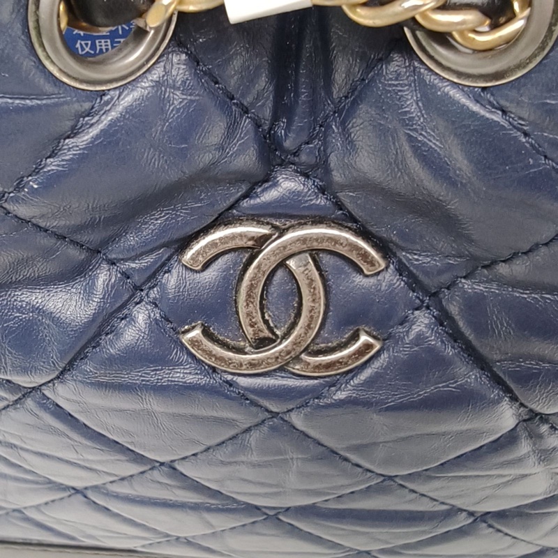 CHANEL GABRIELLE流浪雙肩包小號藍色牛皮25開金銀扣-4