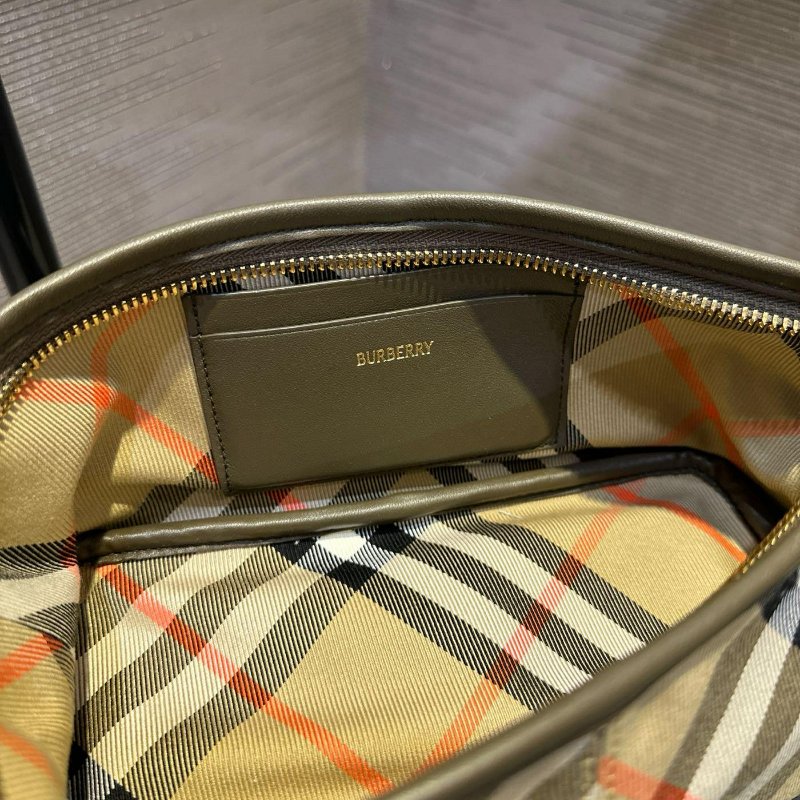 💎Han's house精品服飾💎 Burberry 經典 棉麻 牛皮飾邊 格紋 迷你 麻將 側背 包 現貨 原價26500-3