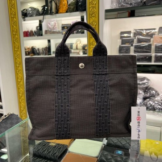 東區正精品㊣ HERMES HERLINE 灰色帆布H LOGO多口袋釦子拉鍊手提包小款 RZ6349-0