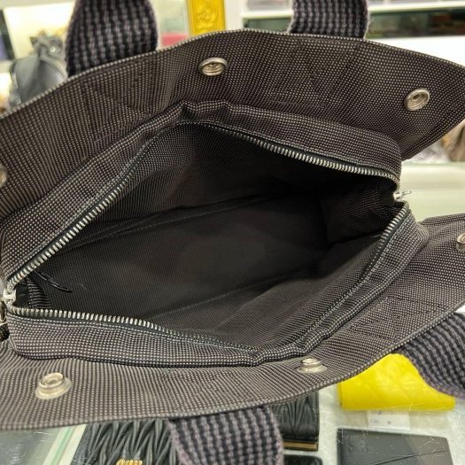 東區正精品㊣ HERMES HERLINE 灰色帆布H LOGO多口袋釦子拉鍊手提包小款 RZ6349-1