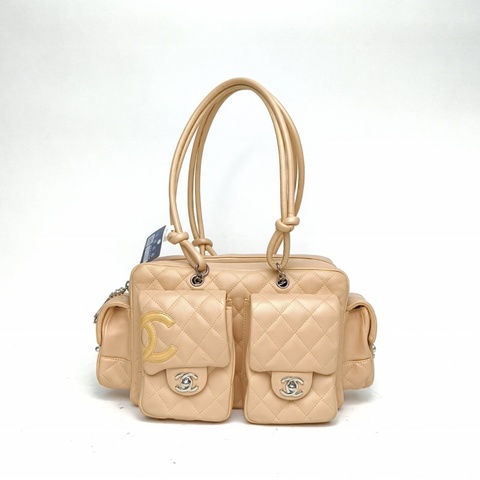 CHANEL 奶茶色牛皮10開銀扣中古康鵬機車包小號