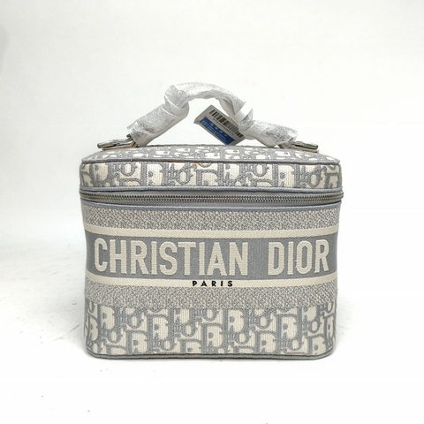 DIOR 灰色帆布銀扣2020DiortravelVanity化妝包大號
