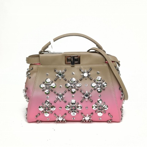 FENDI PEEKABOOMini23cm拼色羊皮銀扣