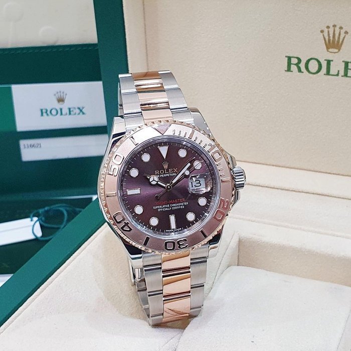 【大眾名錶】ROLEX 勞力士116621 Yacht-Master 18K玫瑰半金 2019/02 巧克力面盤 遊艇名仕 錶徑40mm B1209-1