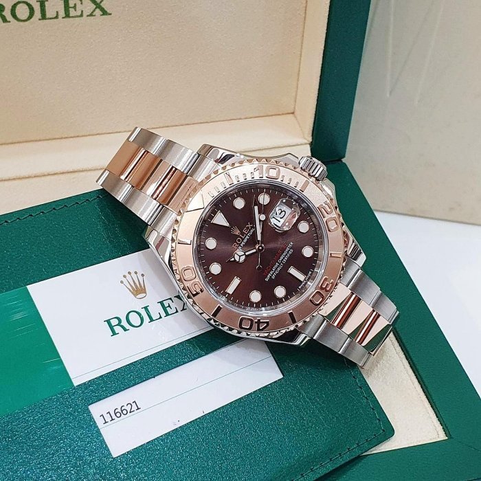 【大眾名錶】ROLEX 勞力士116621 Yacht-Master 18K玫瑰半金 2019/02 巧克力面盤 遊艇名仕 錶徑40mm B1209-2