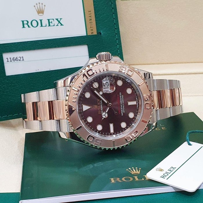 【大眾名錶】ROLEX 勞力士116621 Yacht-Master 18K玫瑰半金 2019/02 巧克力面盤 遊艇名仕 錶徑40mm B1209-4