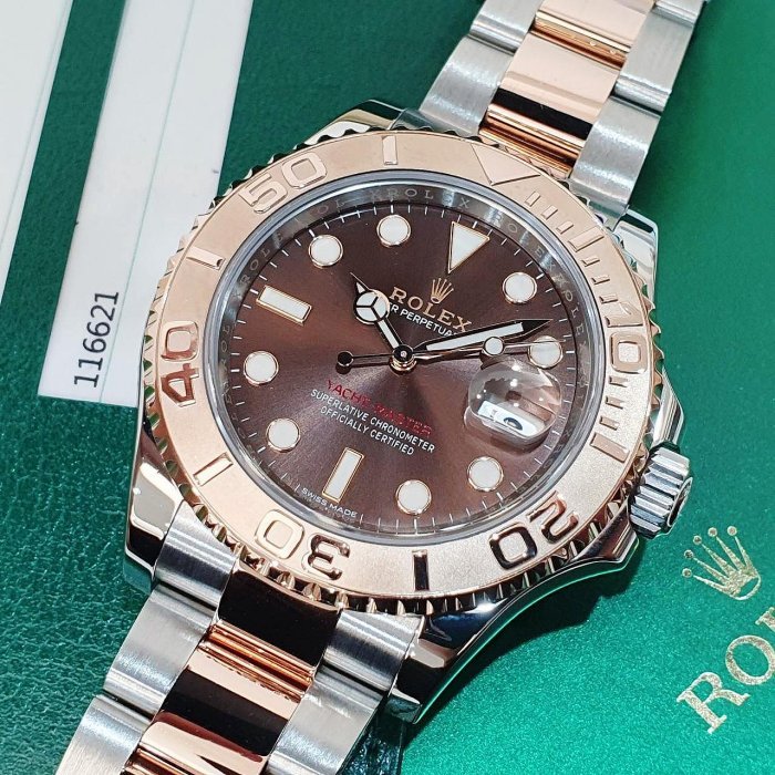 【大眾名錶】ROLEX 勞力士116621 Yacht-Master 18K玫瑰半金 2019/02 巧克力面盤 遊艇名仕 錶徑40mm B1209-8