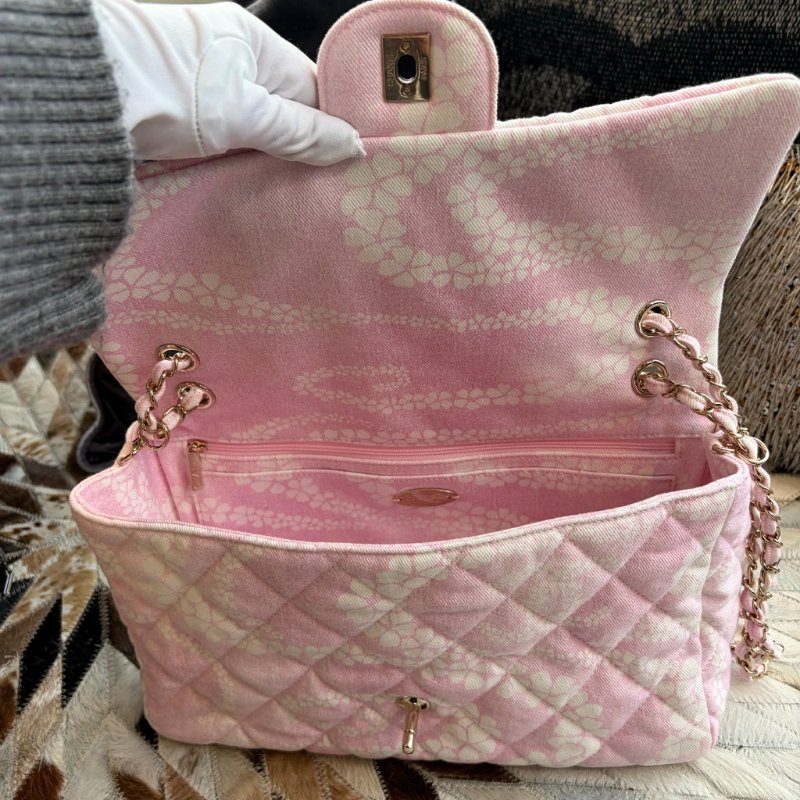 CHANEL 丹寧翻蓋COCO鏈包 粉色 晶片款-3