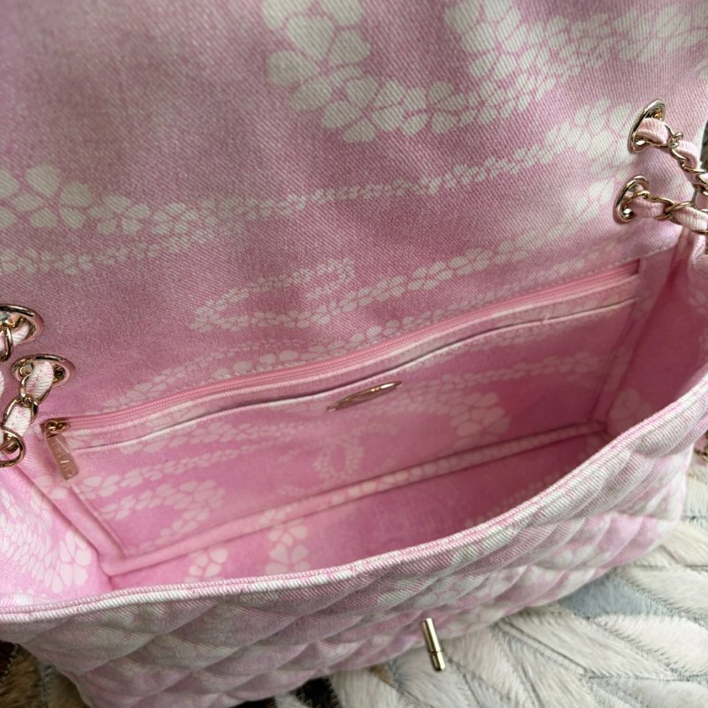 CHANEL 丹寧翻蓋COCO鏈包 粉色 晶片款-4