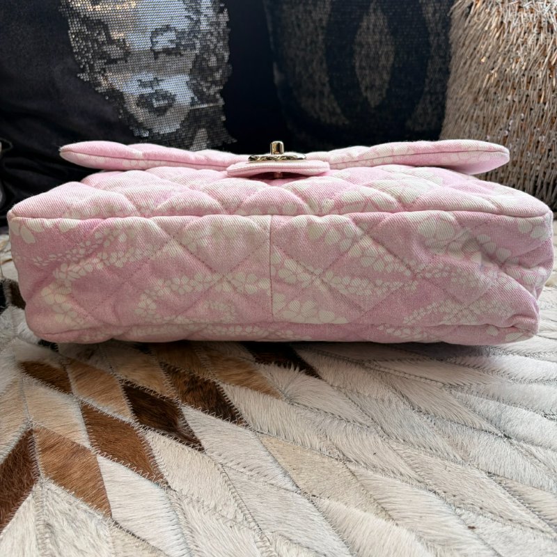 CHANEL 丹寧翻蓋COCO鏈包 粉色 晶片款-5