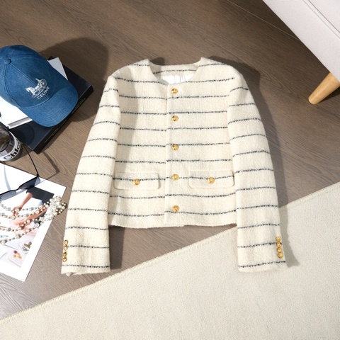 CELINE 米色氣質條紋外套 易搭配