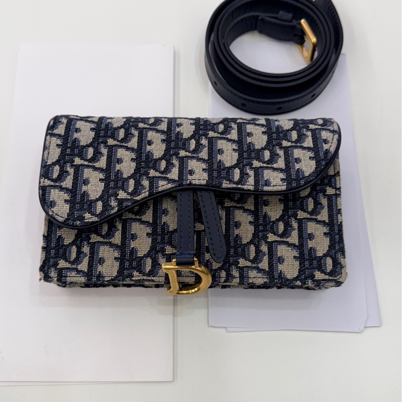 全套未使用迪奧/Dior  老花藍色小馬鞍包 印花腰包-0