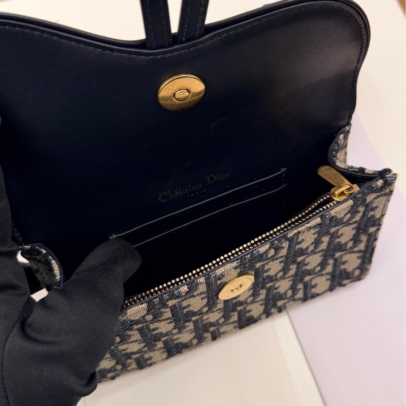 全套未使用迪奧/Dior  老花藍色小馬鞍包 印花腰包-5