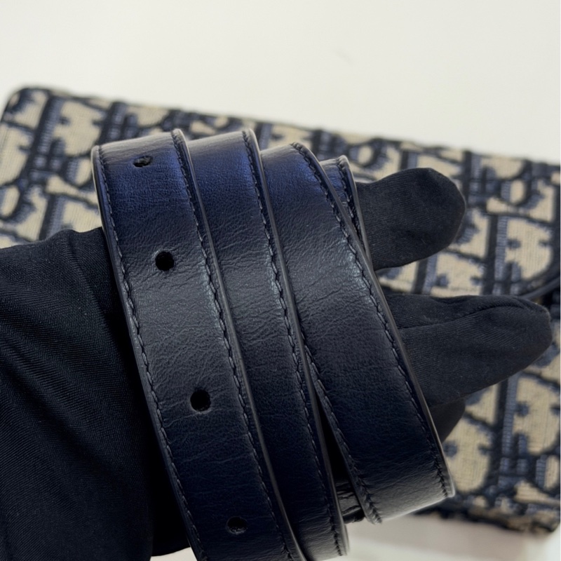 全套未使用迪奧/Dior  老花藍色小馬鞍包 印花腰包-7