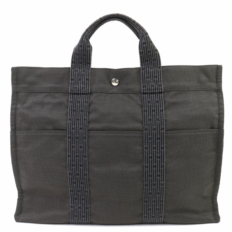 愛馬仕 Herline MM 帆布手提包/托特包,配銀色五金件、鑰匙和掛鎖、Sellier 紐帶,灰色,法國製造,女士款。-1