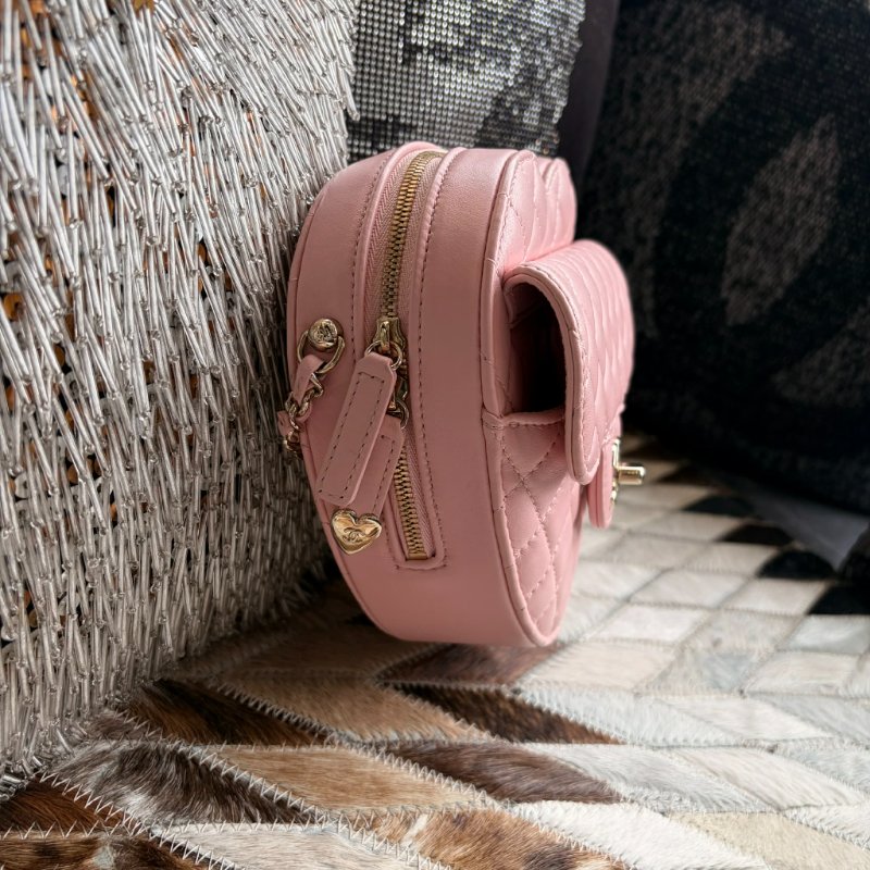 CHANEL 全皮愛心造型鏈包 粉色 晶片款-5