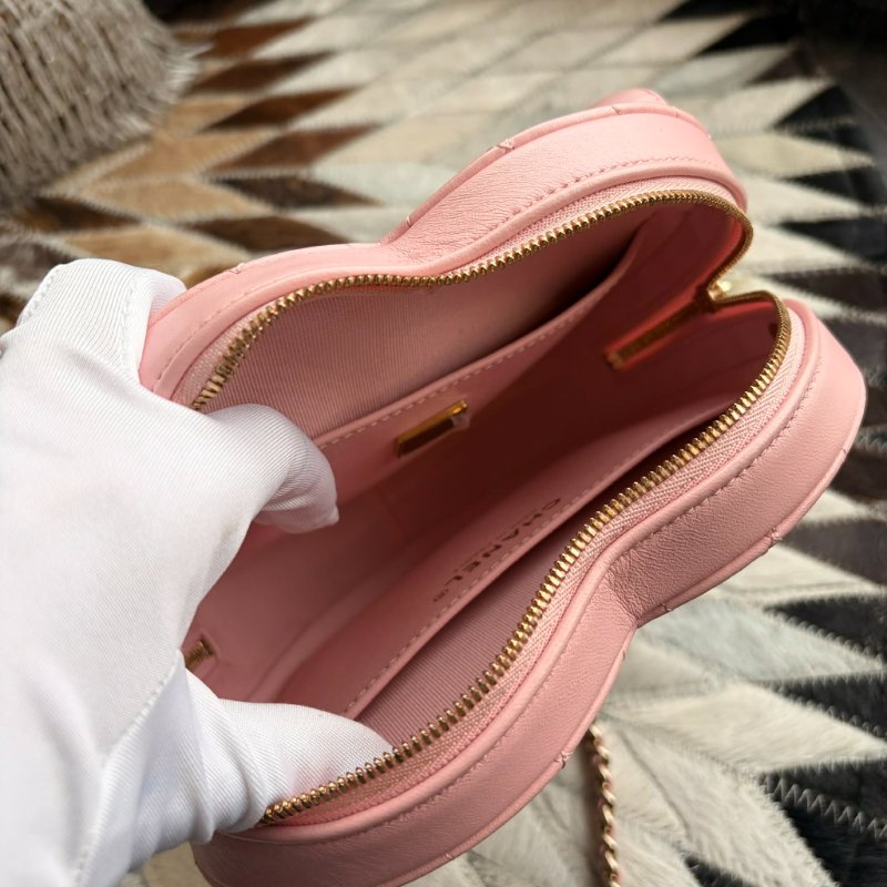 CHANEL 全皮愛心造型鏈包 粉色 晶片款-7