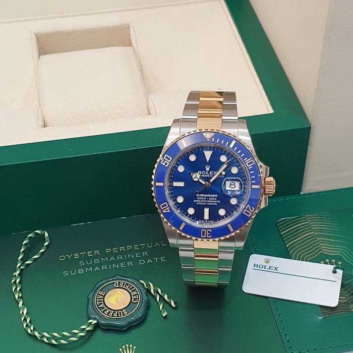 【大眾名錶】 ROLEX勞力士 126613LB Submariner 潛航者 新款 半金藍水鬼 2021/08綠卡 已貼膜 B1200-1