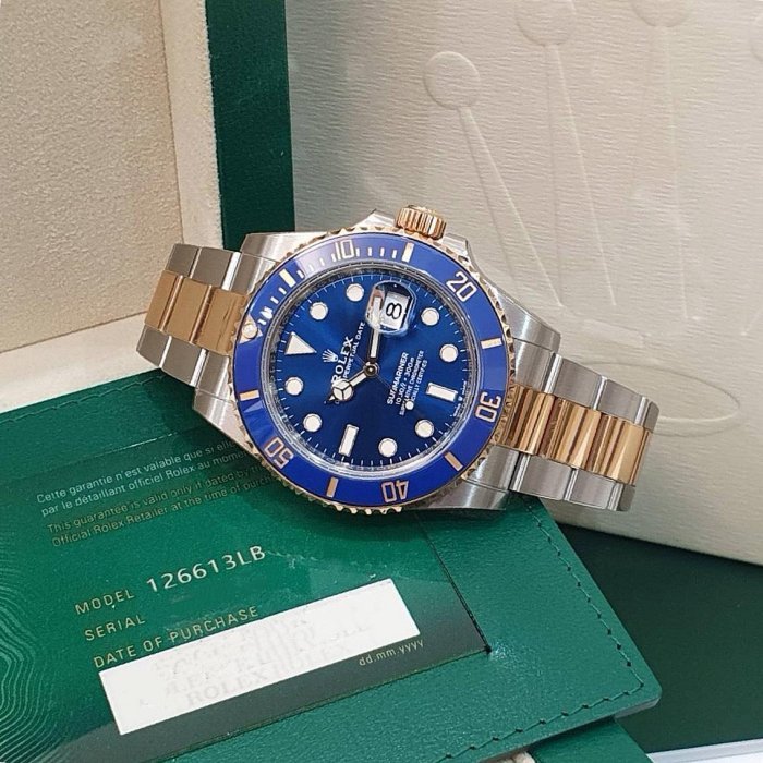【大眾名錶】 ROLEX勞力士 126613LB Submariner 潛航者 新款 半金藍水鬼 2021/08綠卡 已貼膜 B1200-2