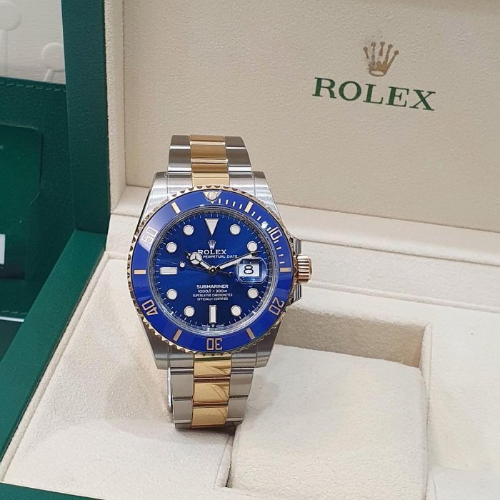 【大眾名錶】 ROLEX勞力士 126613LB Submariner 潛航者 新款 半金藍水鬼 2021/08綠卡 已貼膜 B1200-3
