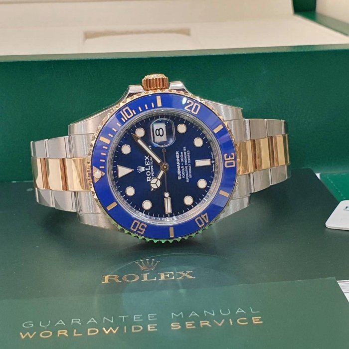 【大眾名錶】 ROLEX勞力士 126613LB Submariner 潛航者 新款 半金藍水鬼 2021/08綠卡 已貼膜 B1200-4