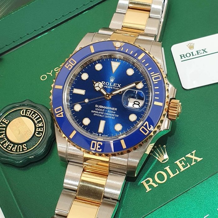 【大眾名錶】 ROLEX勞力士 126613LB Submariner 潛航者 新款 半金藍水鬼 2021/08綠卡 已貼膜 B1200-5