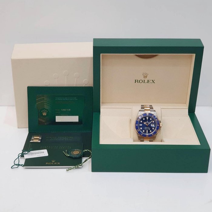 【大眾名錶】 ROLEX勞力士 126613LB Submariner 潛航者 新款 半金藍水鬼 2021/08綠卡 已貼膜 B1200-9
