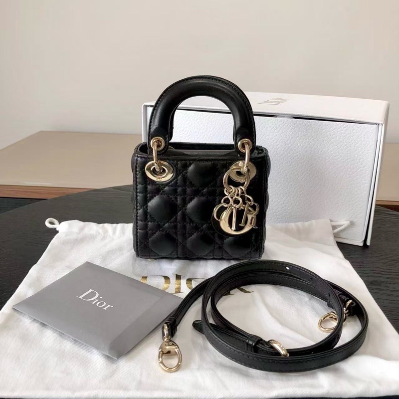 Dior迪奧 Lady Dior超迷你黑金戴妃包-0