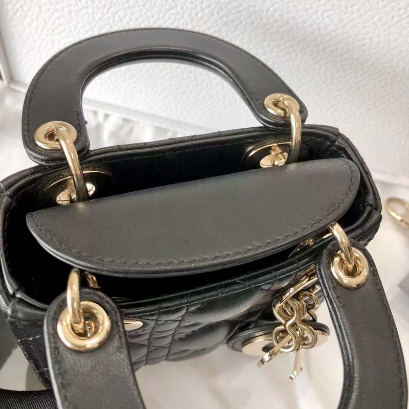 Dior迪奧 Lady Dior超迷你黑金戴妃包-6