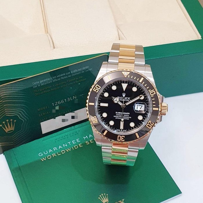 【大眾名錶】 ROLEX勞力士 126613LN Submariner 潛航者 半金黑水鬼 2022/10綠卡 B1118-1