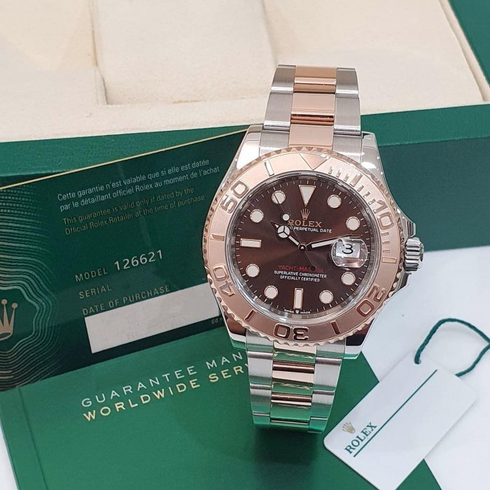 【大眾名錶】ROLEX 勞力士 126621 Yacht-Master 2021/05綠卡 永恆玫瑰金 巧克力面盤 錶徑40mm B1214-1