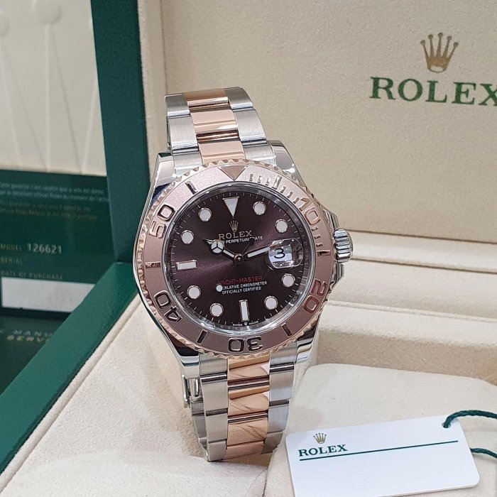 【大眾名錶】ROLEX 勞力士 126621 Yacht-Master 2021/05綠卡 永恆玫瑰金 巧克力面盤 錶徑40mm B1214-3
